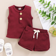 Load image into Gallery viewer, 2Pcs Baby Toddler Boys Girls Solid Sleeveless Button Vest Tops and shorts Outfits Set
