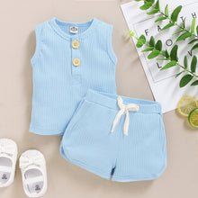 Load image into Gallery viewer, 2Pcs Baby Toddler Boys Girls Solid Sleeveless Button Vest Tops and shorts Outfits Set
