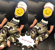 Load image into Gallery viewer, Stylish 3 Piece Kids Summer Outfit With Hat Black &amp; Camo print - smilybee
