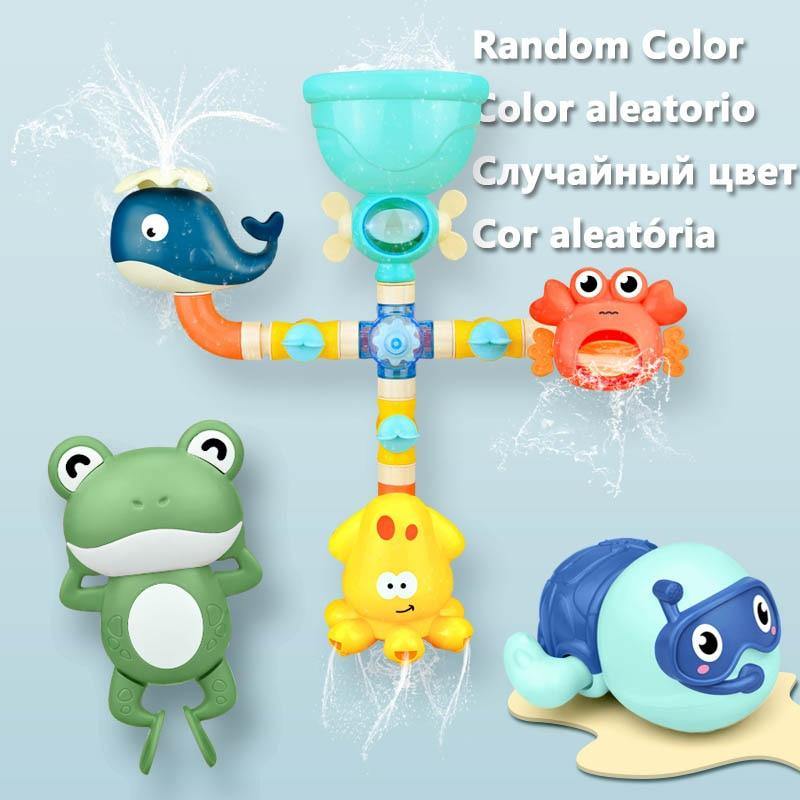 Bath Toys Baby Water Game Faucet Shower Rubber Duck Waterwheel Dabbling Water Spray Set For Kids Animals Bathroom Summer Toys - smilybee