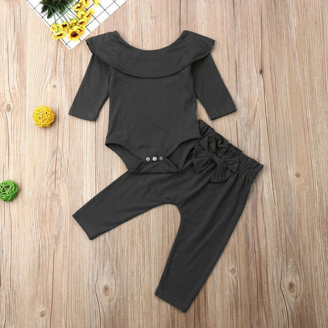 2Pcs Baby Girls Ruffle Bodysuit Romper Tops Pants Winter Outfits