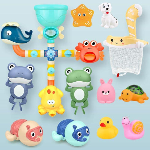 Bath Toys Baby Water Game Faucet Shower Rubber Duck Waterwheel Dabbling Water Spray Set For Kids Animals Bathroom Summer Toys - smilybee