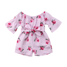 Load image into Gallery viewer, Baby Girl Romper Floral Belt Three Quarter Cotton Jumpsuit
