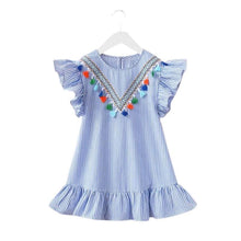 Load image into Gallery viewer, Baby Girls Tassel Flying Sleeve Dresses Stripe Cotton
