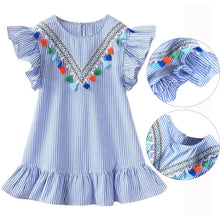 Load image into Gallery viewer, Baby Girls Tassel Flying Sleeve Dresses Stripe Cotton
