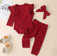 Load image into Gallery viewer, 3Pcs Baby Autumn Korean Girl Casual Hang Striped Multicolor Long Sleeve Romper Love Print Three-piece Set
