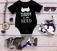 Load image into Gallery viewer, Stylish 3 Piece Kids Summer Outfit With Hat Black &amp; Camo print - smilybee
