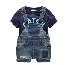 Load image into Gallery viewer, Bebes Newborn clothes cotton letter printed t-shirt with demin overalls baby boys clothes summer children clothing - smilybee
