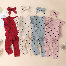 Load image into Gallery viewer, 3Pcs Baby Autumn Korean Girl Casual Hang Striped Multicolor Long Sleeve Romper Love Print Three-piece Set
