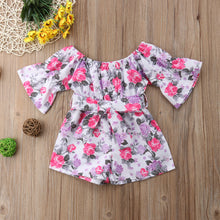 Load image into Gallery viewer, Baby Girl Romper Floral Belt Three Quarter Cotton Jumpsuit
