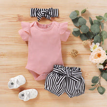 Load image into Gallery viewer, Baby Girls Romper Bowknot Shorts Headbands Set - smilybee
