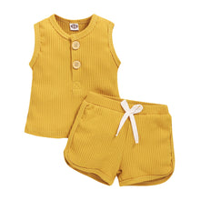 Load image into Gallery viewer, 2Pcs Baby Toddler Boys Girls Solid Sleeveless Button Vest Tops and shorts Outfits Set
