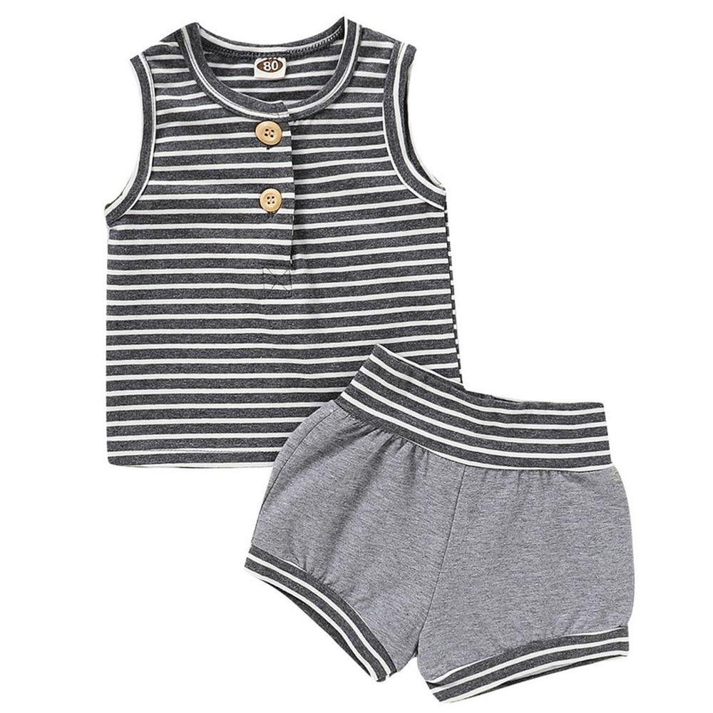 Summer Baby Shorts Set For Girls Boys Newborn Clothes 2Pcs Bottom Vest+Striped Shorts Sleeveless Toddler Boy Clothing Suit D30 - smilybee