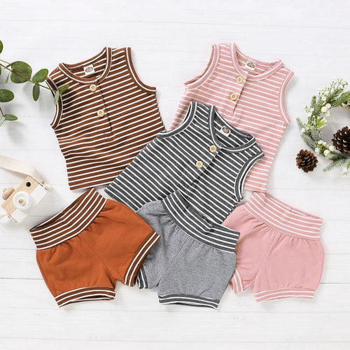 Summer Baby Shorts Set For Girls Boys Newborn Clothes 2Pcs Bottom Vest+Striped Shorts Sleeveless Toddler Boy Clothing Suit D30 - smilybee