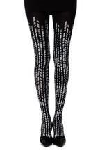 Load image into Gallery viewer, Zohara "Cross It" Black/Silver Print Tights
