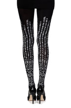 Load image into Gallery viewer, Zohara "Cross It" Black/Silver Print Tights
