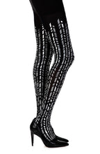 Load image into Gallery viewer, Zohara "Cross It" Black/Silver Print Tights

