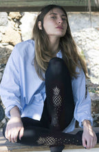 Load image into Gallery viewer, Zohara "If You Like Piña Coladas" Gold Print Tights
