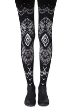 Load image into Gallery viewer, Zohara "The Long And Winding Road" Black Print Tights
