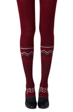 Load image into Gallery viewer, Zohara "Zig Zag Walk" Burgundy Print Tights
