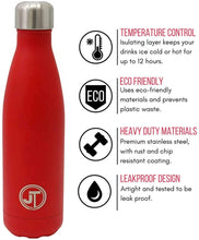 Load image into Gallery viewer, JTL Fitness Stainless Steel Water Bottle 500ml Vacuum Insulated Flask for Hot or Cold Metal Watertight Seal Red
