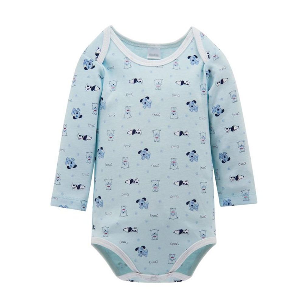 Baby Light Blue Dog Patterned Cute Pretty Long Sleeve Vest Bodysuit Romper