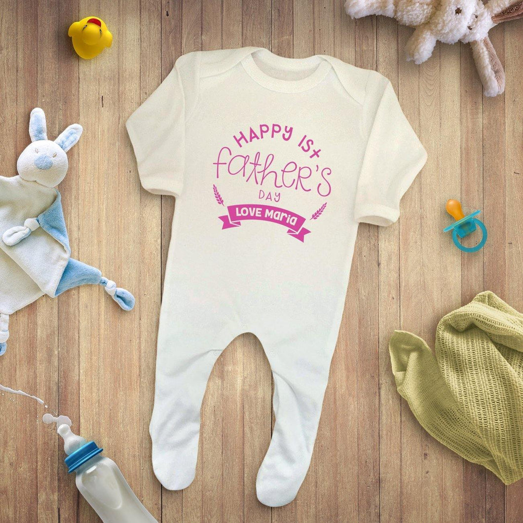 Personalised Happy 1st Father's Day Baby Romper Sleepsuit - smilybee