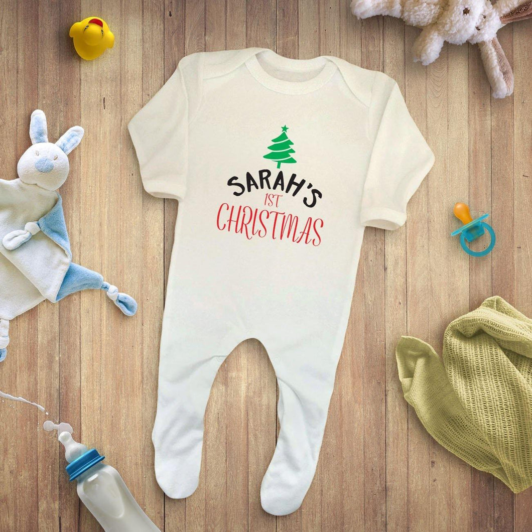 Personalised 1st Christmas Baby Romper Sleepsuit - smilybee