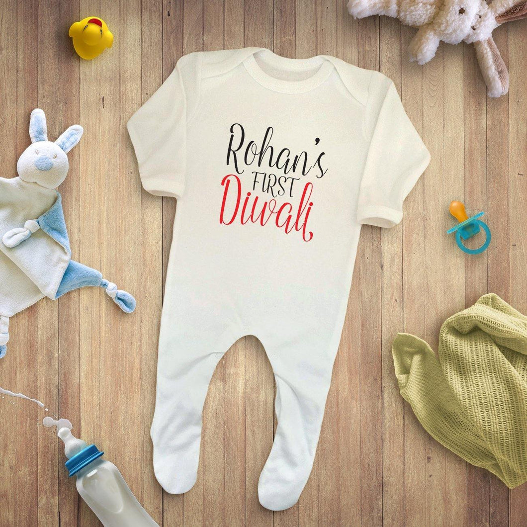 Personalised First Diwali Baby Romper Sleepsuit - smilybee