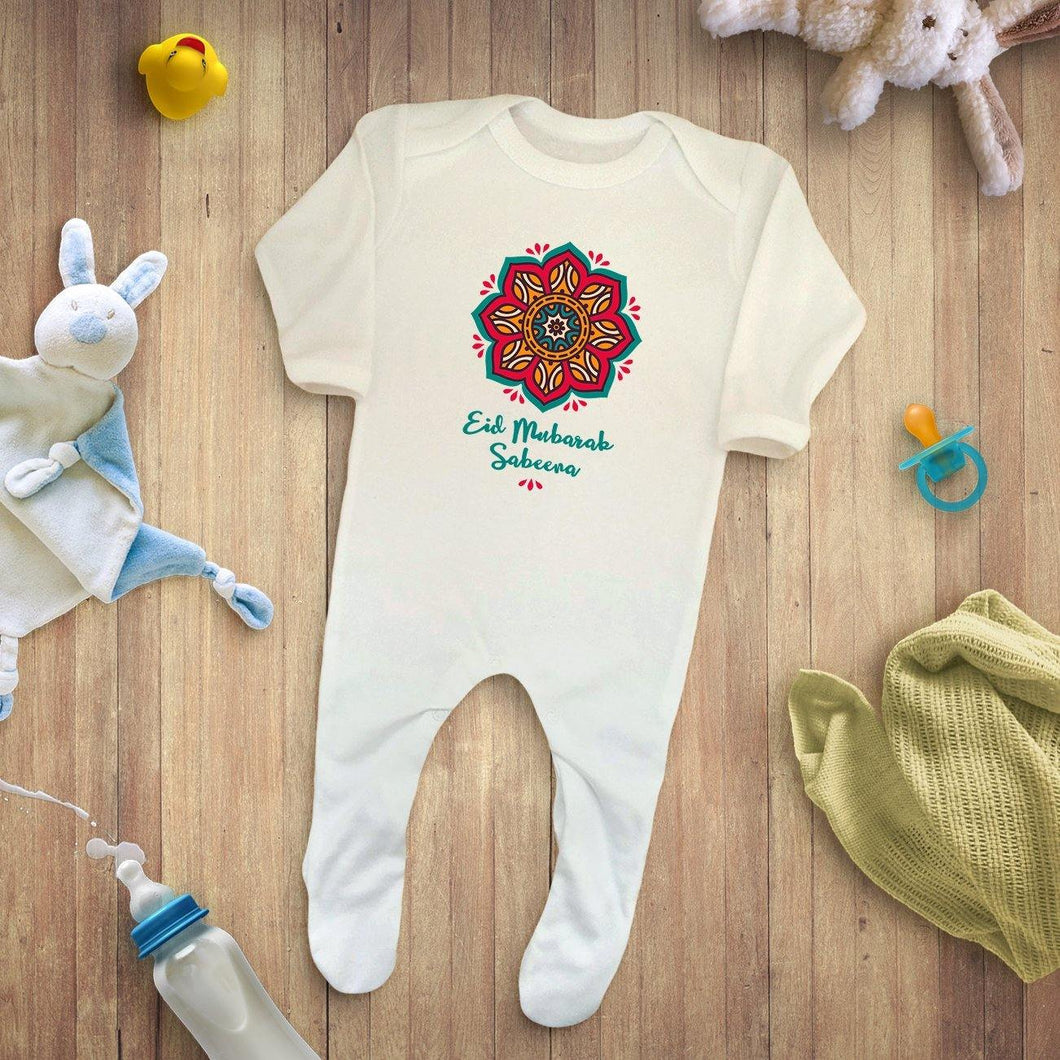 Personalised Eid Mubaruk Baby Romper Sleepsuit - smilybee